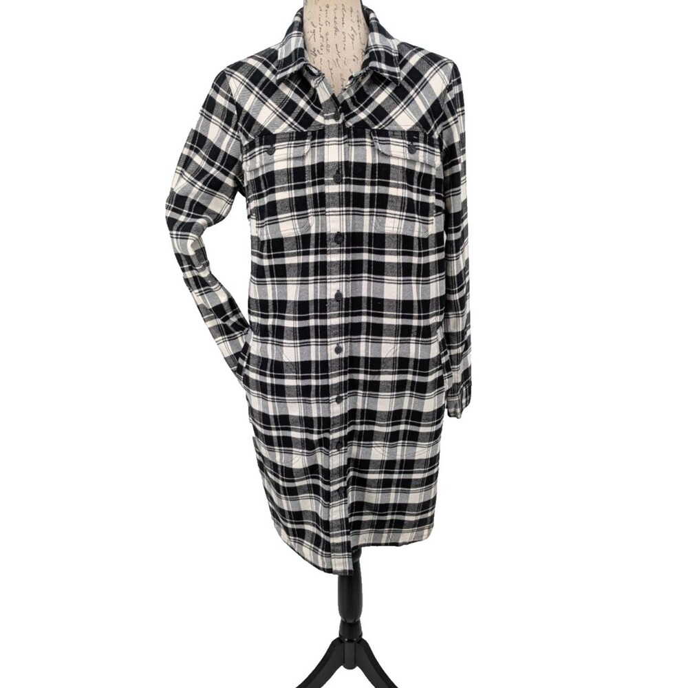 DULUTH TRADING CO. Dress MEDIUM "Folklore Flannel" Black White Plaid Excellent
